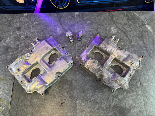 2004-2021 Subaru WRX STi OEM Valve Covers With IAG Stainless Steel AN Breather Ports Kit PAIR