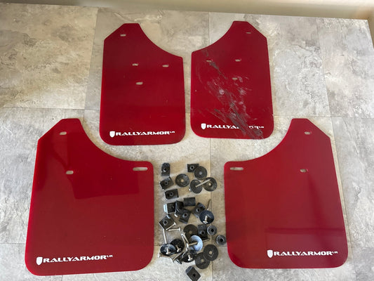 2002-2007 Subaru WRX/STI/RS/2.5i Rally Armor Red UR Mud Flap w/White Logo - Partial Hardware