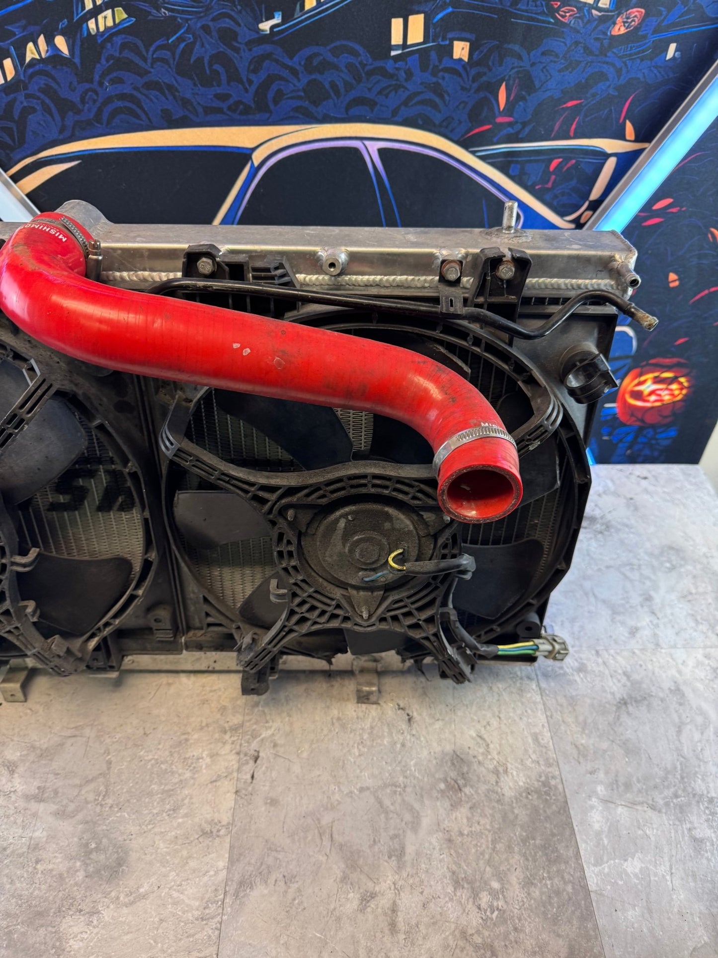 Mishimoto All Aluminum Radiator With Fans And Mishimoto Red Hoses For Subaru 08-14 WRX / 08+ STi