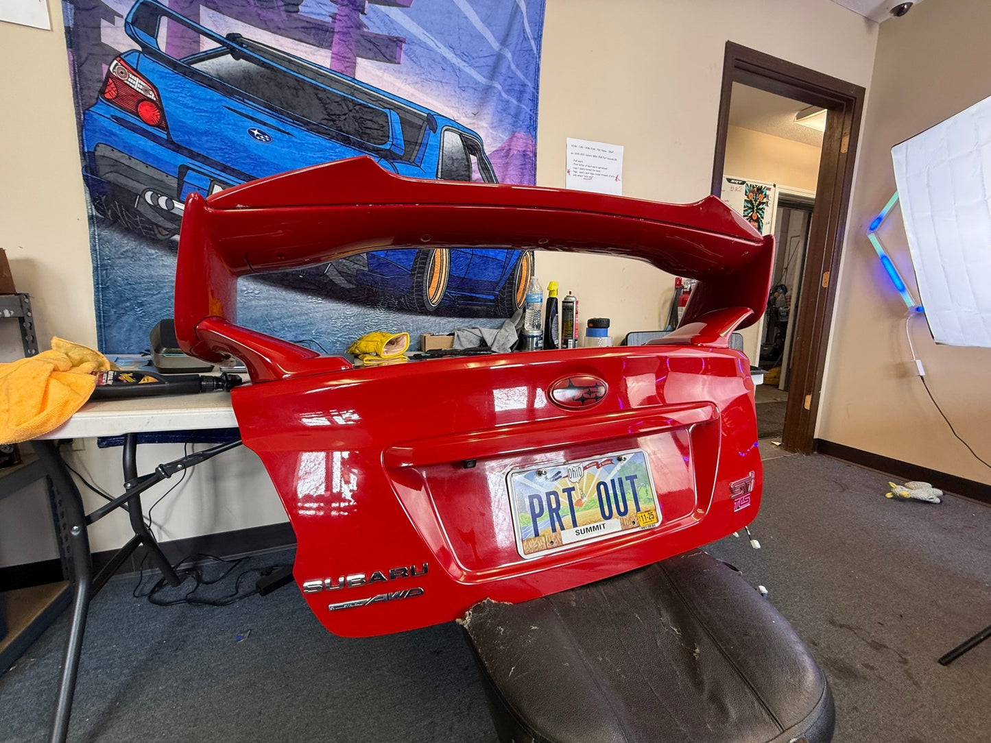 LIGHTNING RED 2015 Subaru STi oem trunk & wing w/ gurney flap c7p back up camera