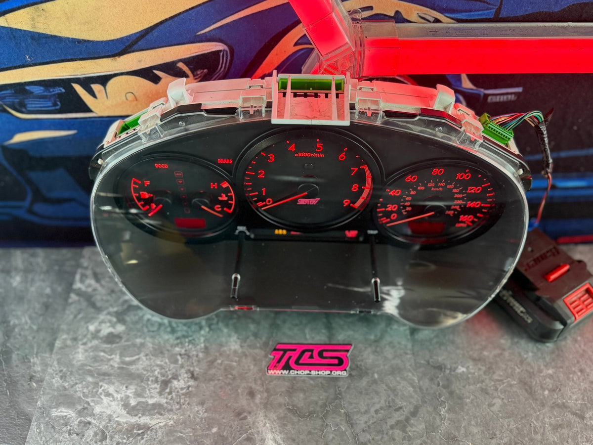 OEM Subaru STi gauge cluster w/ blacked out trim rings 2005 - 2007 DCCD ( wrx swap )