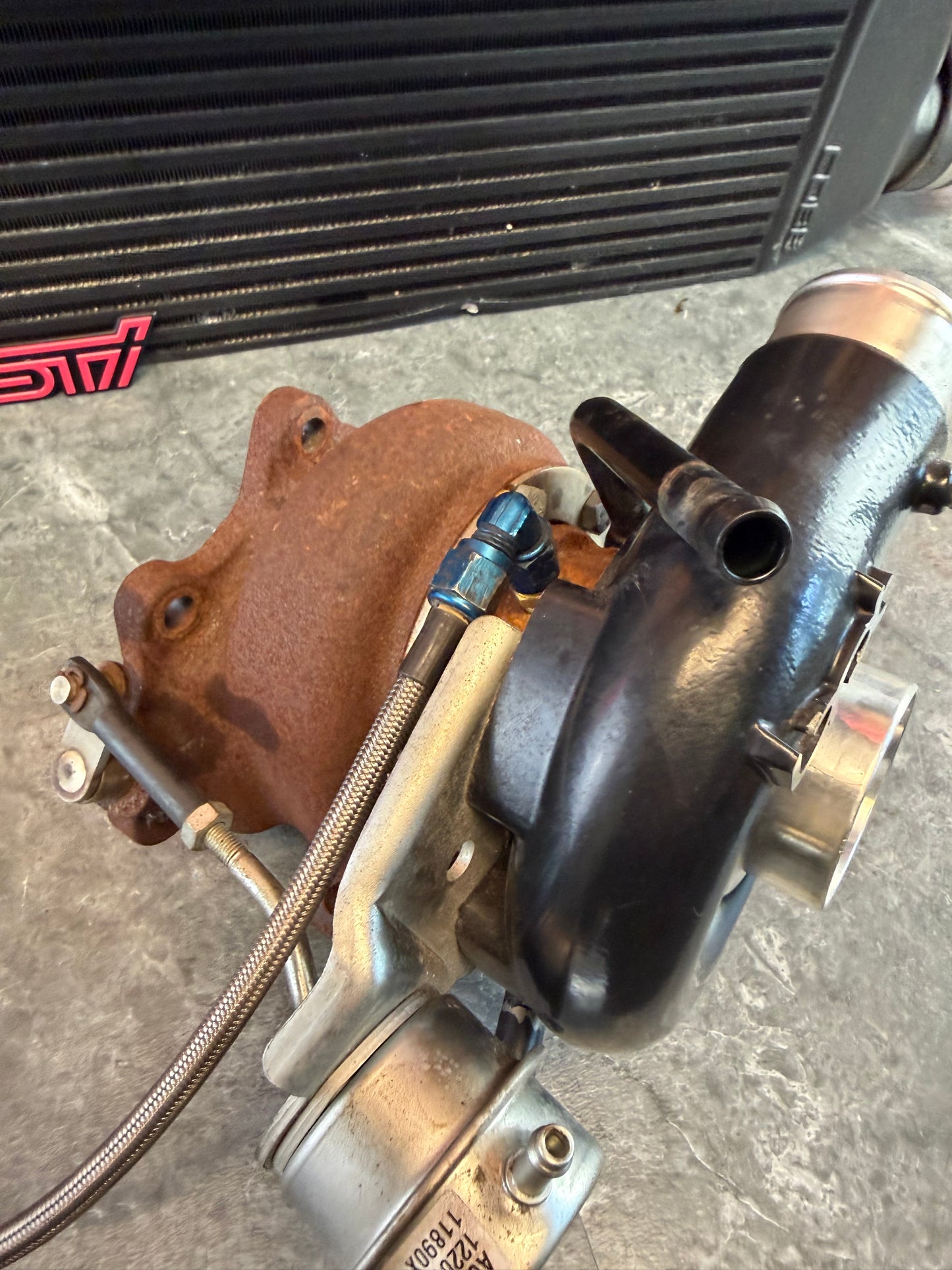 BTP blouch 1.5 XTR xt-r stock location turbo Subaru STi & wrx ball bearing billet 2.5 “ inlet 10 cm