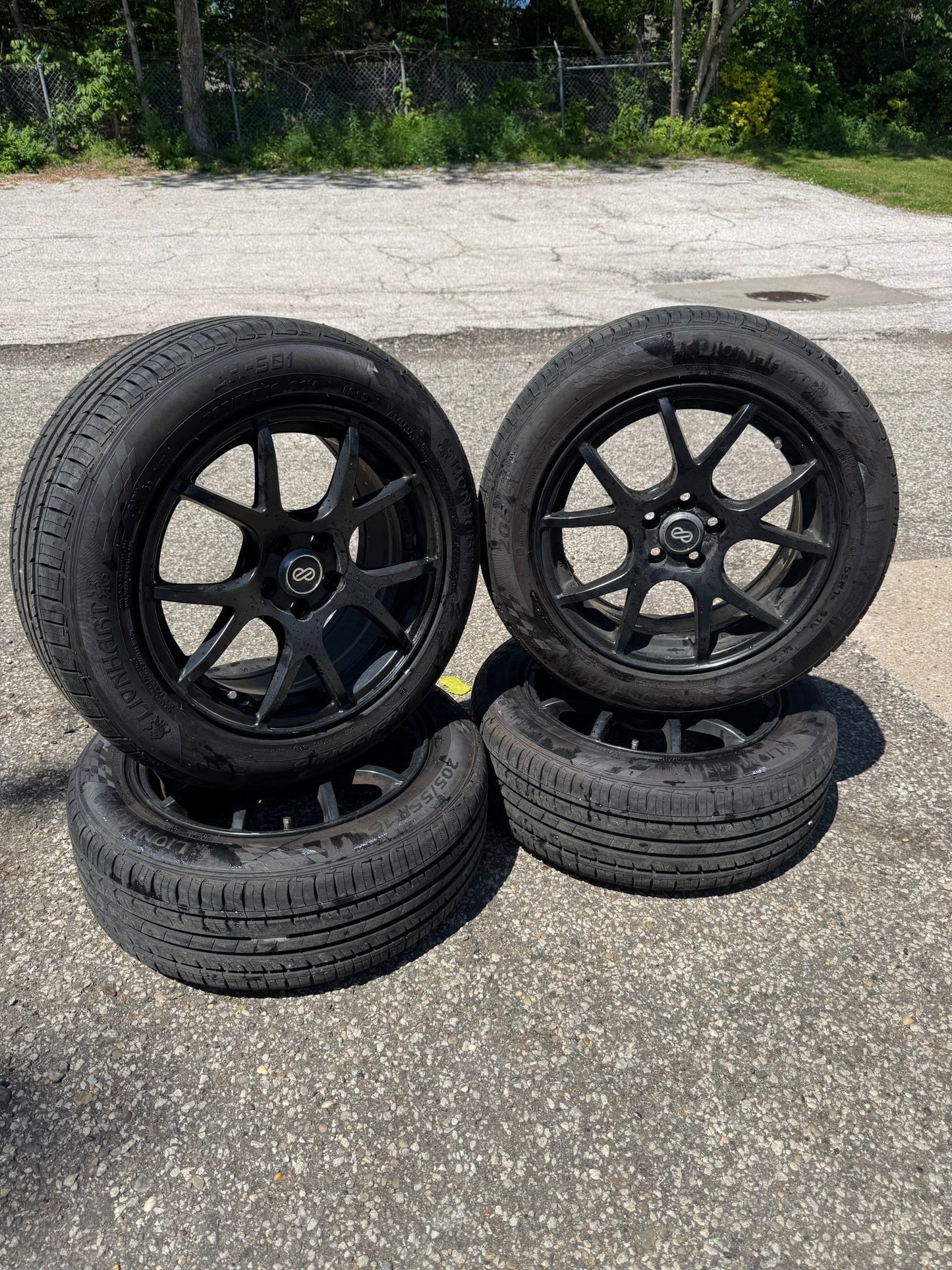 Enkei M52 16x7 ET45 5x100 Black Set Of 4 Wheels With Lionhart LH-501 Tires Set
