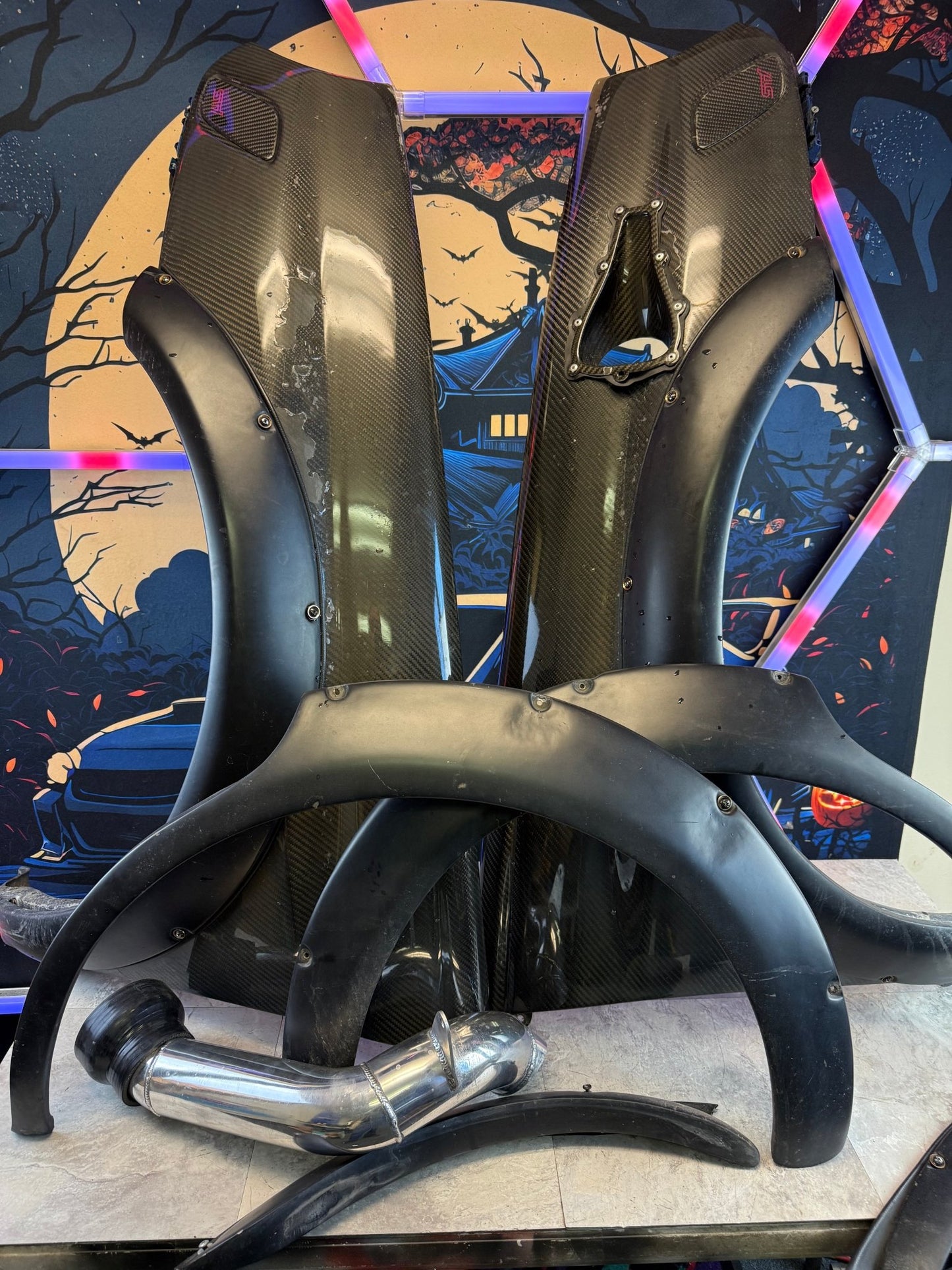 2002-2003 Subaru WRX Carbon Fiber Front Fenders Bugeye Karlton Flares & Jdm Carbon Light Deletes