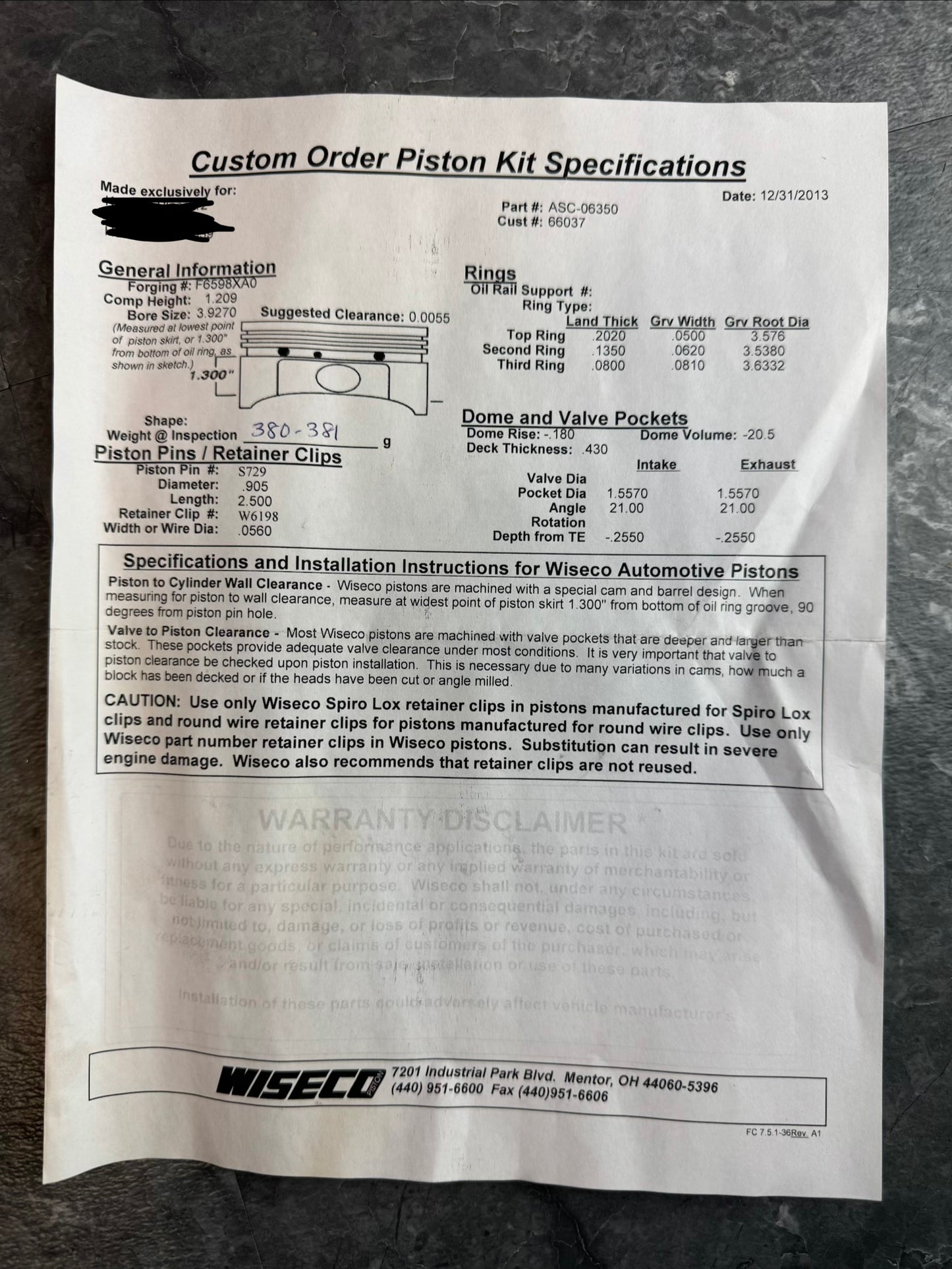 Wiseco Subaru EJ255 EJ257 Custom 99.75 Pistons With Wrist Pin And Retainers Set Of 4