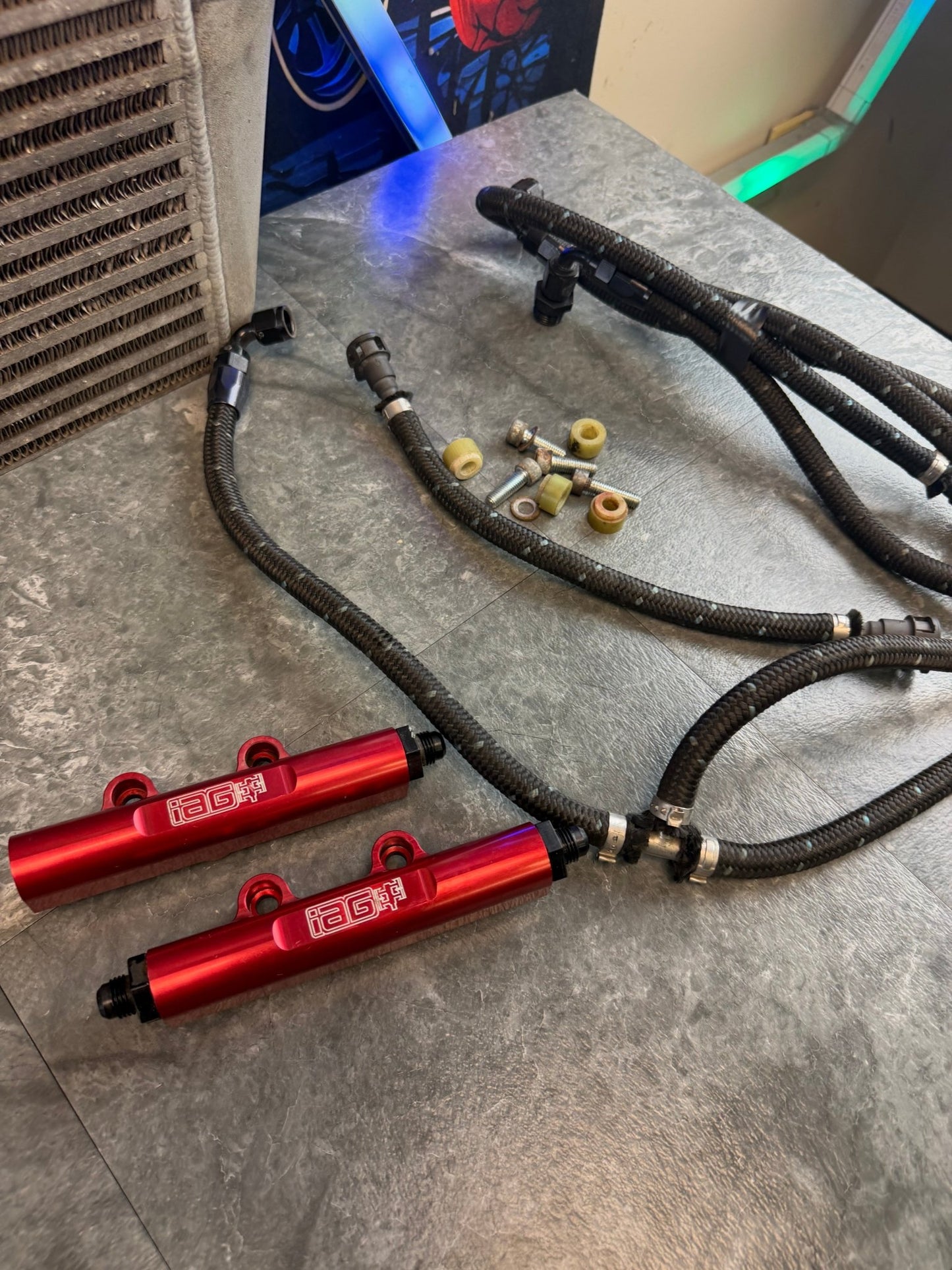 Under hood fuel kit w/ braided ss lines , quick connects, oem fpr w/ adapter and IAG v2 billet rails