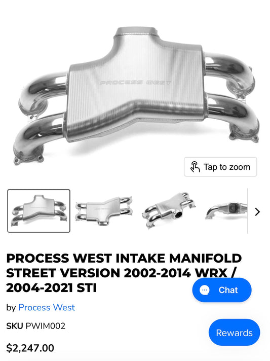 PROCESS WEST billet STREET intake manifold 04-21 Subaru STi ( rear facing )