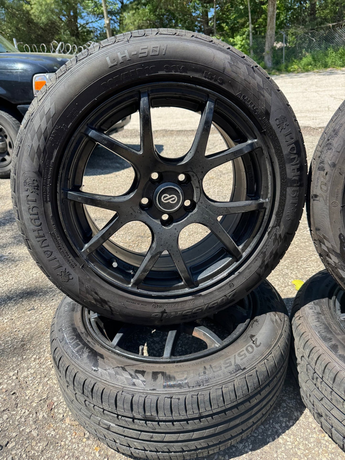 Enkei M52 16x7 ET45 5x100 Black Set Of 4 Wheels With Lionhart LH-501 Tires Set