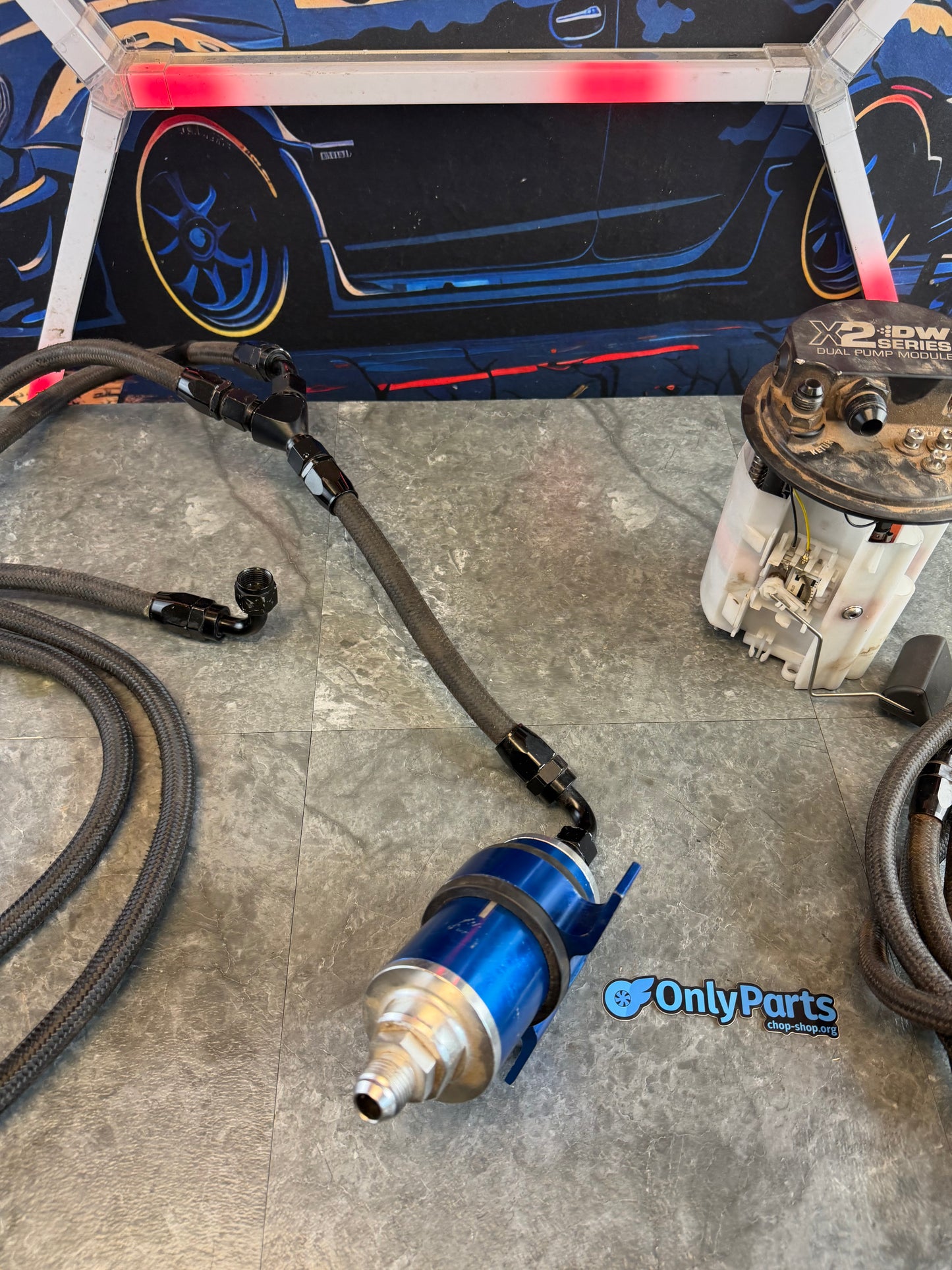 DW deatschwerks twin fuel pump kit 2008 + Subaru STi w/ hanger & dual 420 LPH pumps & feed / return lines