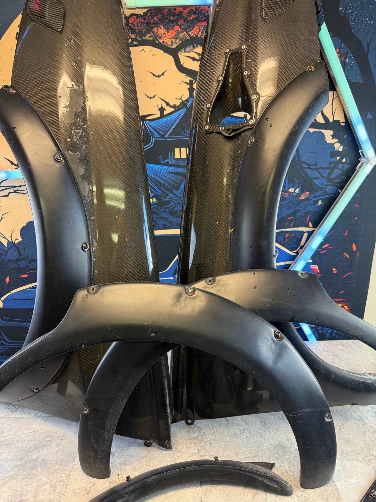 2002-2003 Subaru WRX Carbon Fiber Front Fenders Bugeye Karlton Flares & Jdm Carbon Light Deletes