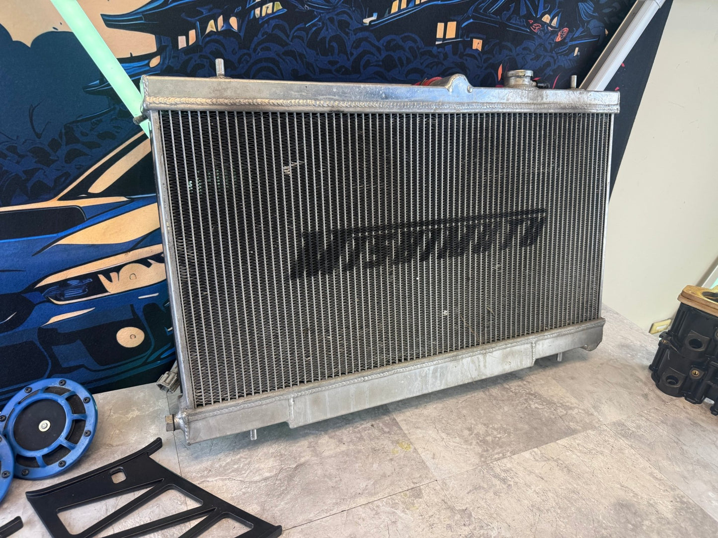 MISHimoto aluminum racing radiator 2004-2007 Subaru STi & wrx w: oem fans and red silicone hoses