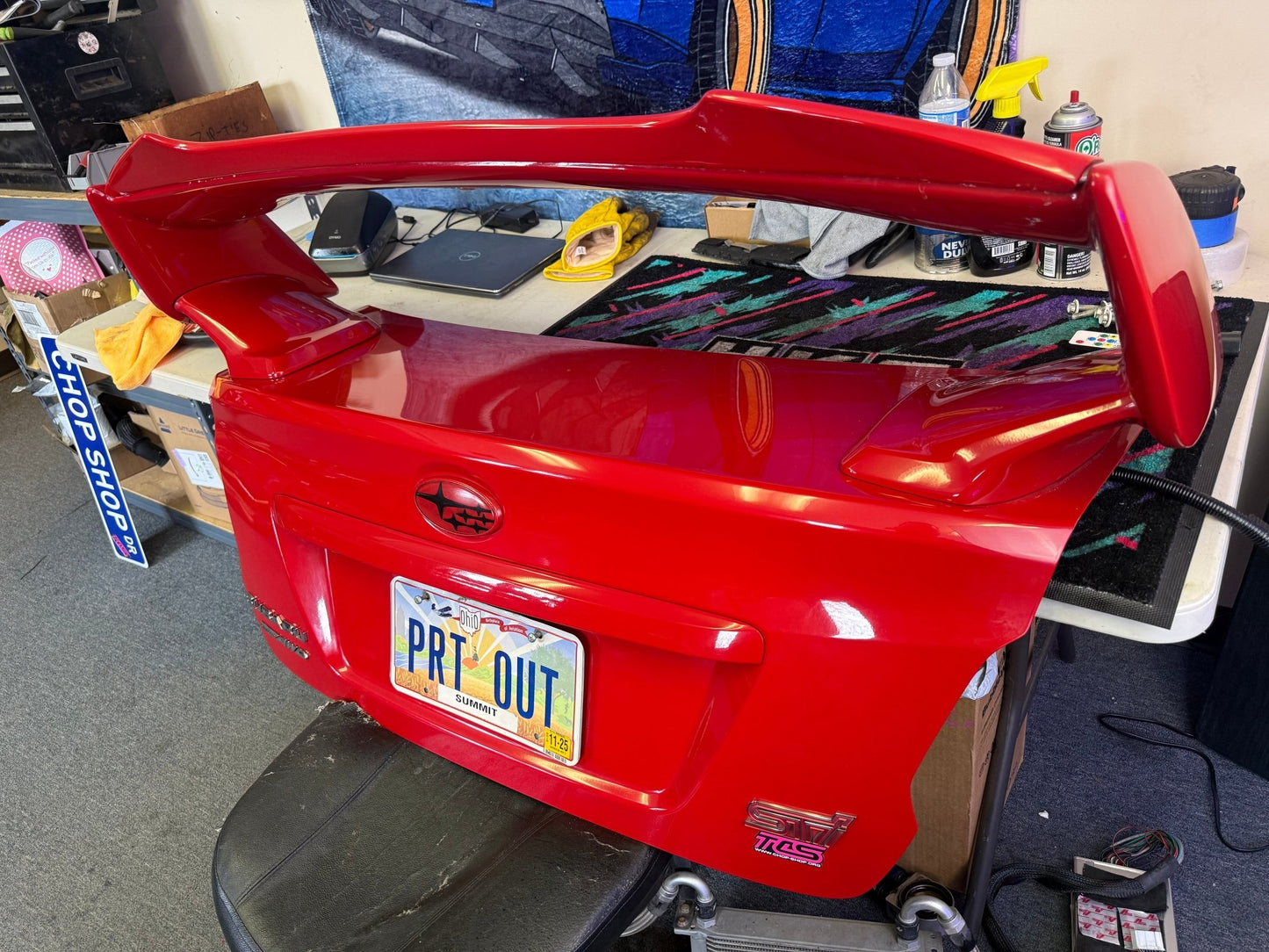 LIGHTNING RED 2015 Subaru STi oem trunk & wing w/ gurney flap c7p back up camera