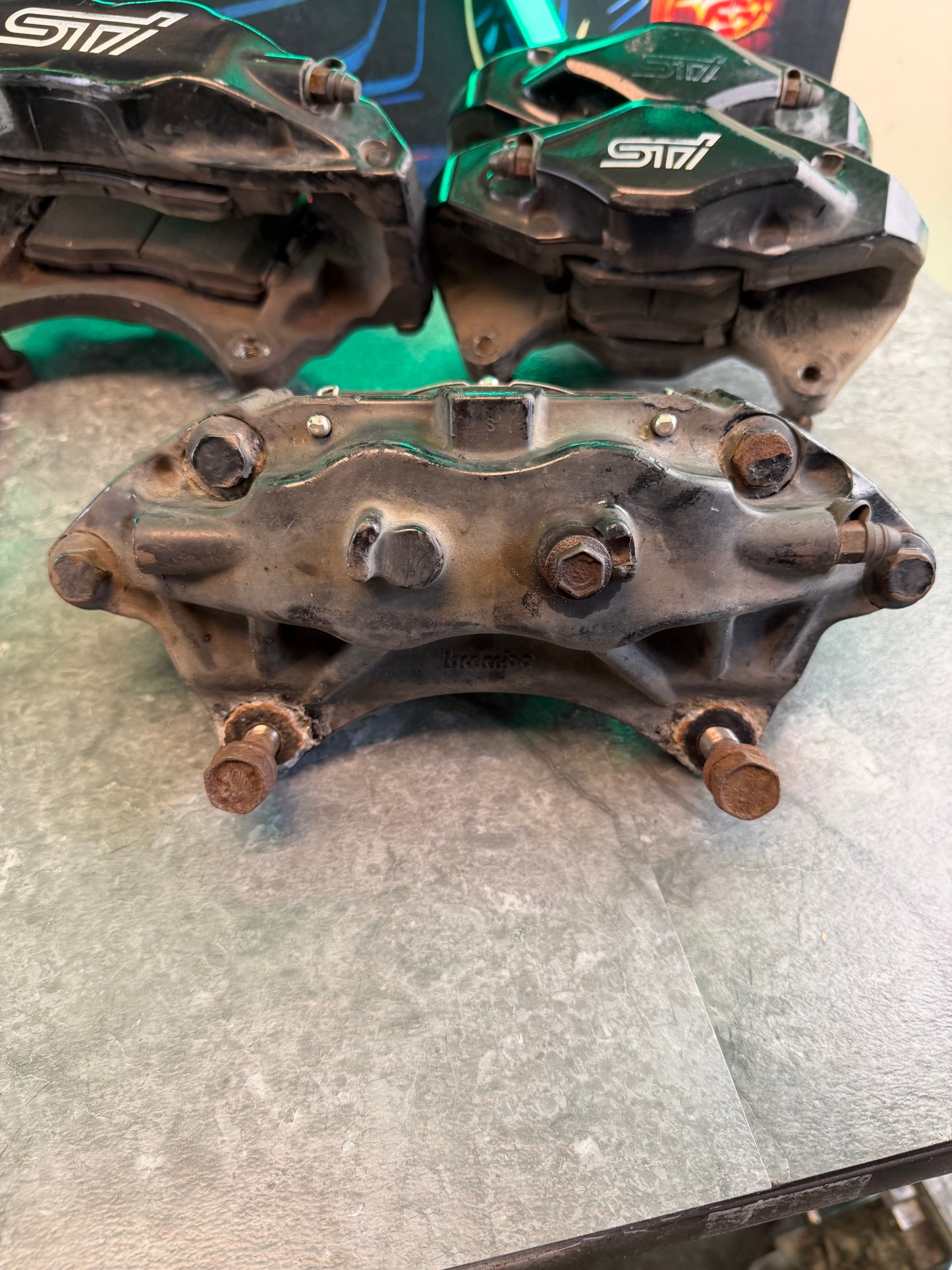 OEM brembo brake calipers 08-16 Subaru STi ( wrx swap ) 5x114 drilled & slotted rotors & carbon ceramic pads
