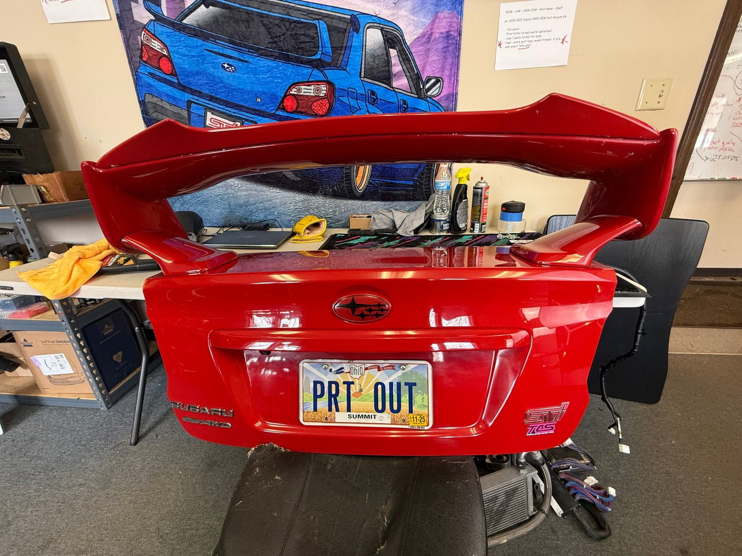LIGHTNING RED 2015 Subaru STi oem trunk & wing w/ gurney flap c7p back up camera