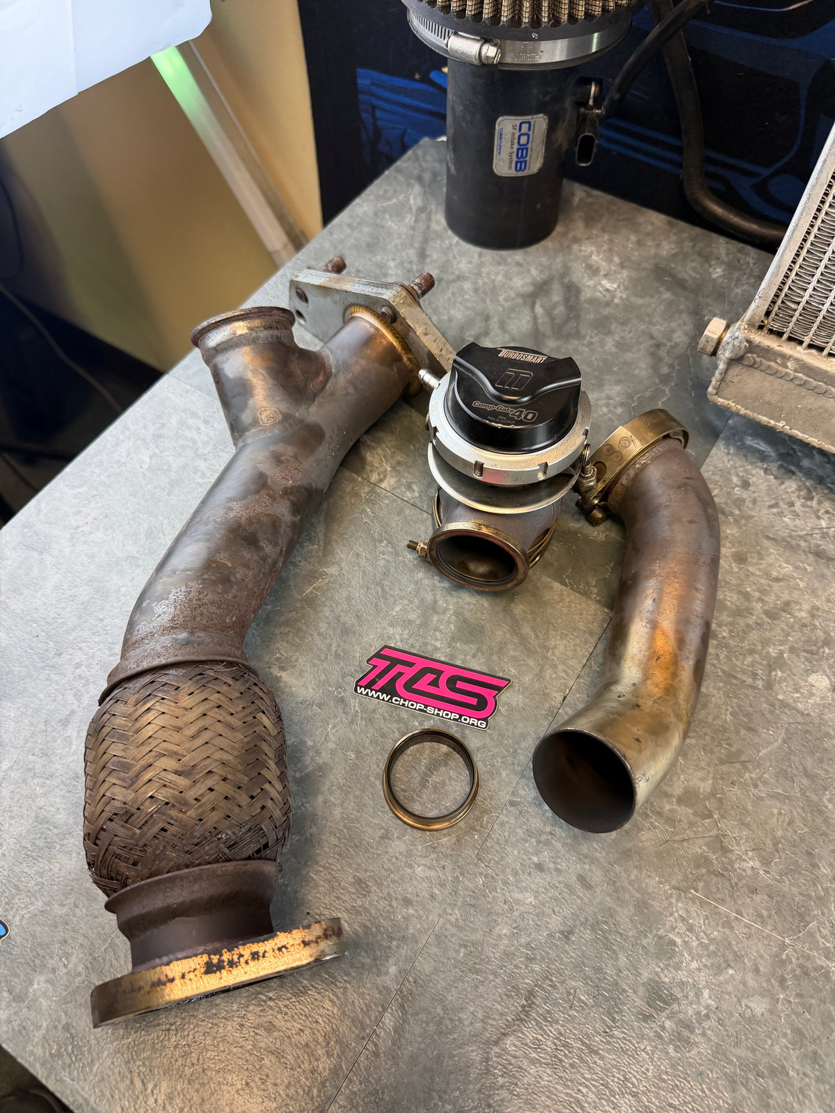 PLM EWG kit 2 bolt w: turbosmart 40 MM external wastegate Subaru STi & wrx legacy gt forester xt