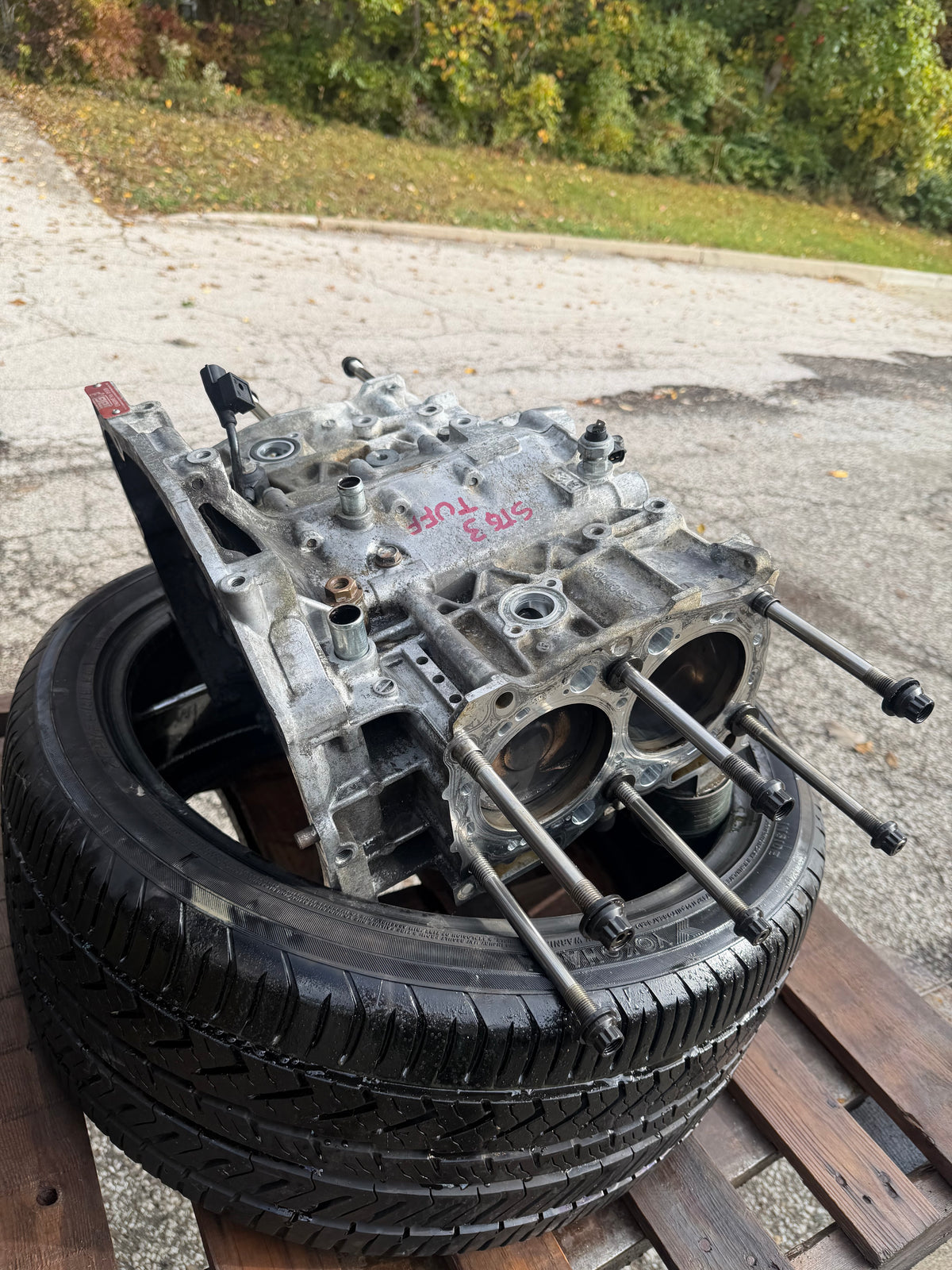 IAG STAGE 3 TUFF short block USED closed deck ej257 99.75 MM forged , I beam rods , arp rod bolts , nitrate crank , 1/2” drilled , ARP 1/2” studs included