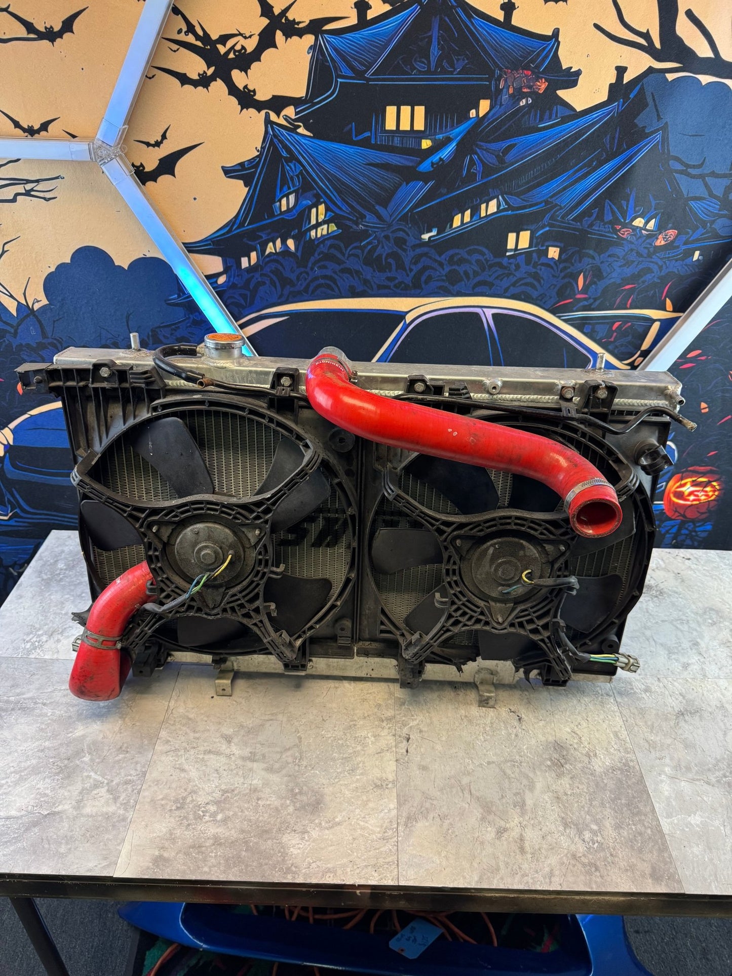 Mishimoto All Aluminum Radiator With Fans And Mishimoto Red Hoses For Subaru 08-14 WRX / 08+ STi