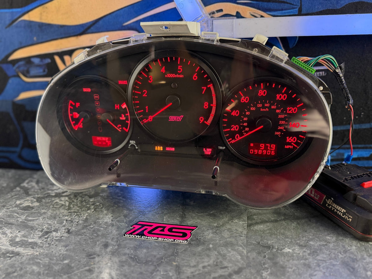 OEM Subaru STi gauge cluster w/ blacked out trim rings 2005 - 2007 DCCD ( wrx swap )