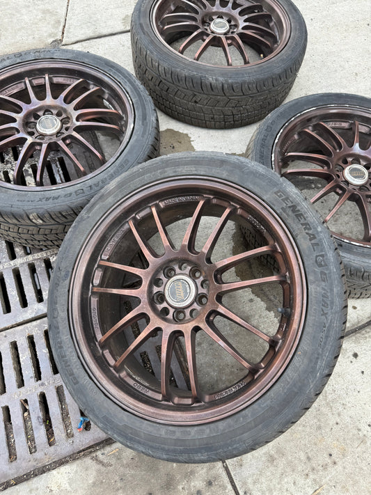 JDM RAYS WHEELS VOLKS RACING VR SUBARU STI 2004 WRX 2002-2007 5x100 18 x 7.5 +50 RIMS w/ 234/45zr18 TIRES