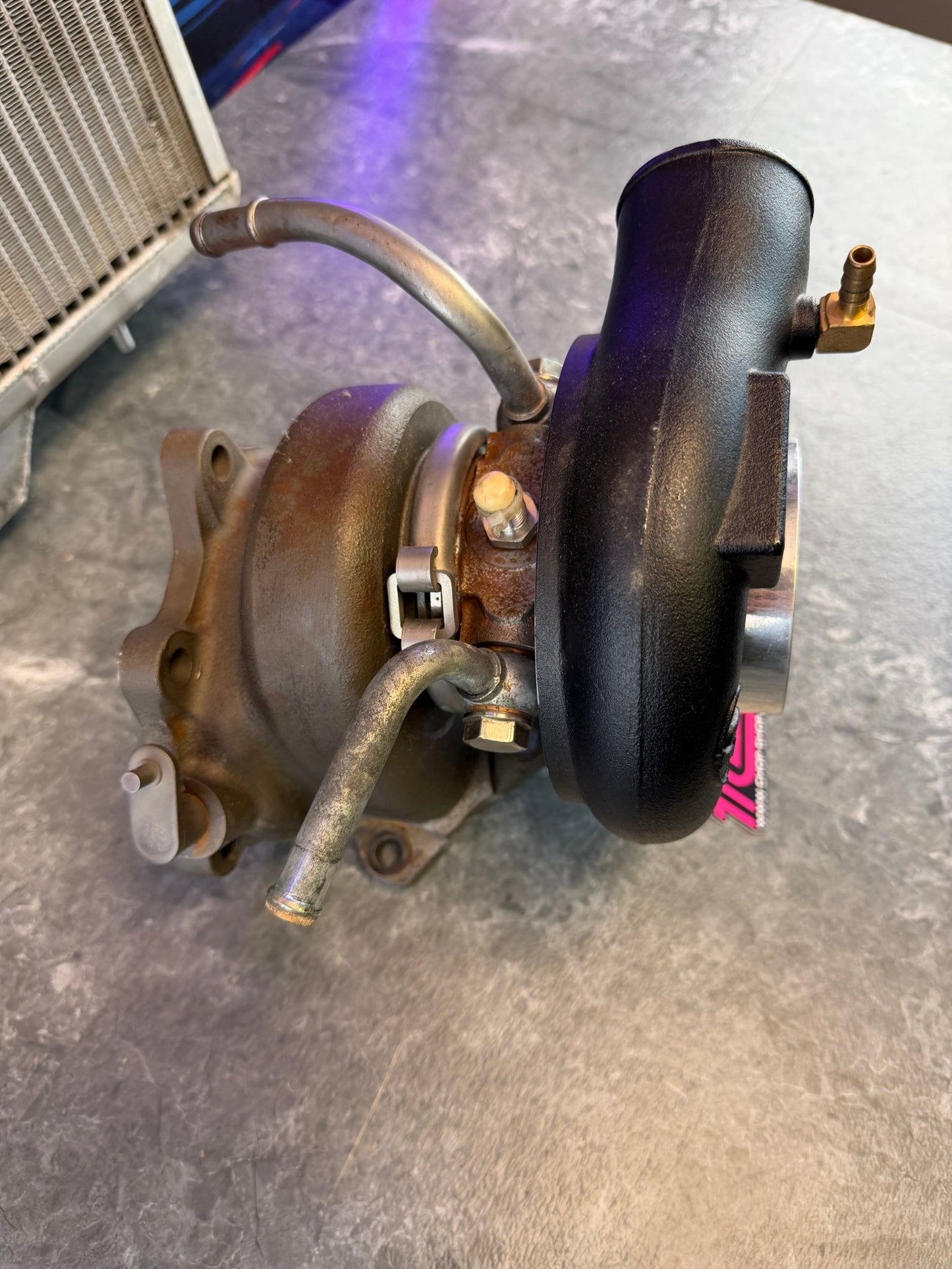 FP “ black “ stock location turbo Subaru STi & wrx ej257 forced performance 84 HTZ 3.25” cover JB 10 CM