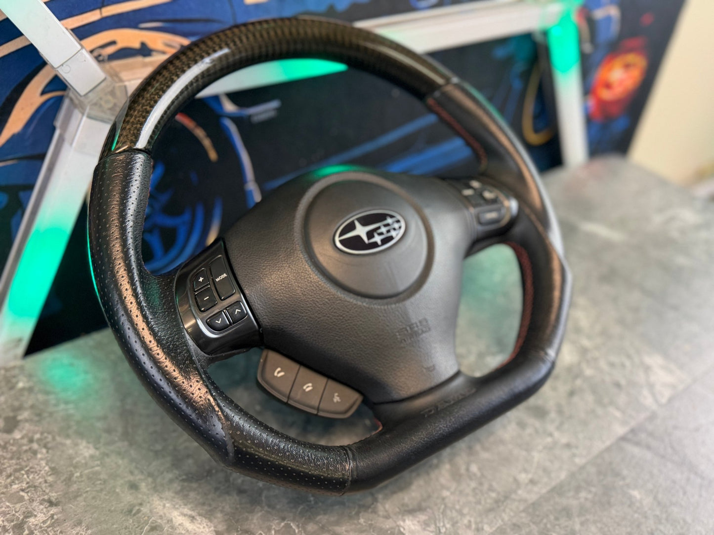DAMD flat bottom steering wheel “ d “ shaped carbon fiber complete 08-14 Subaru STi & wrx