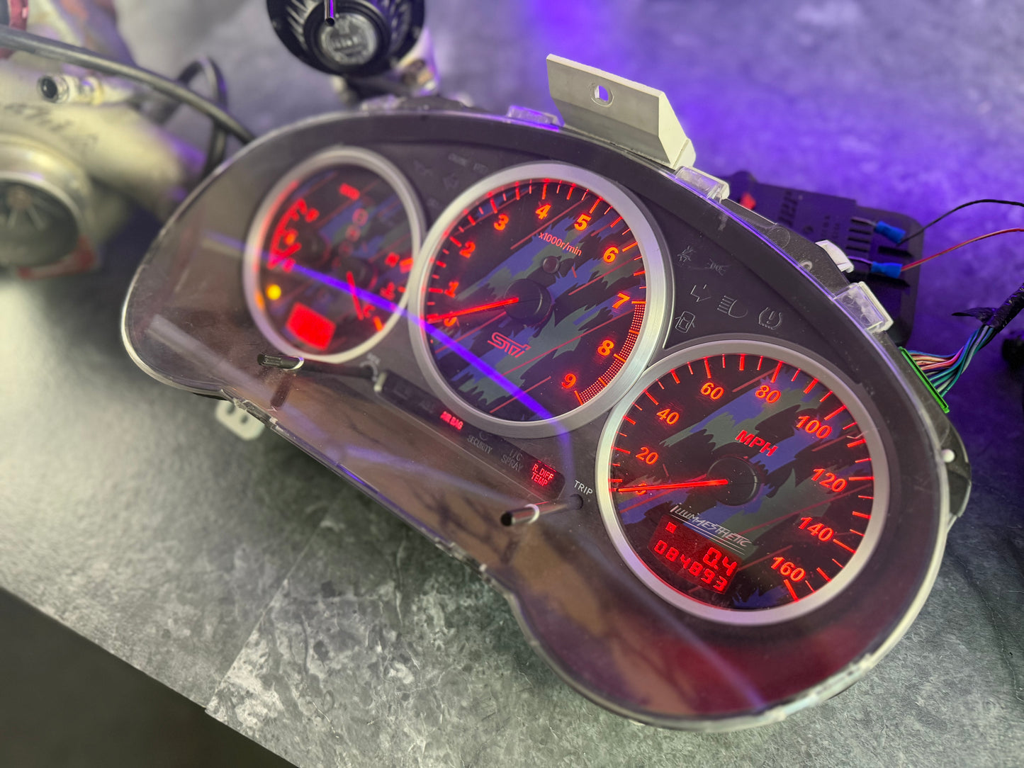 Subaru STi gauge cluster oem 2004 w/ HKS oil slick over lay DCCD 6 speed swap 84k miles